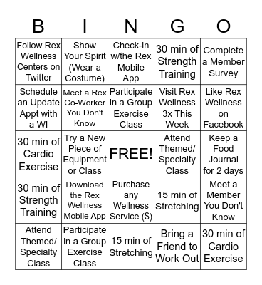 Rex Wellness Centers Spirit Week BINGO Card