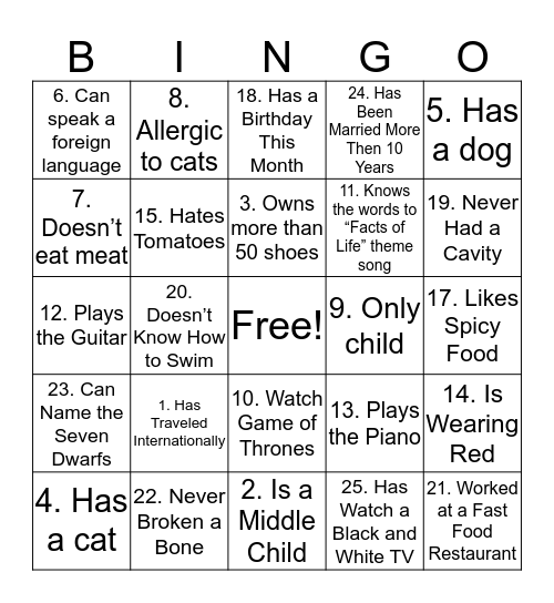 Untitled Bingo Card