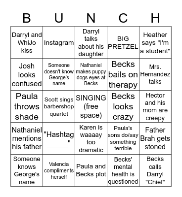 Crazy Ex-Girlfriend Bingo Card