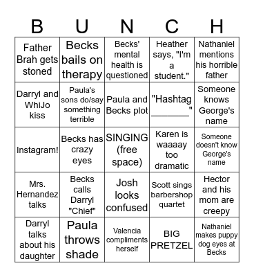 Crazy Ex-Girlfriend Season 3 Bingo! Bingo Card