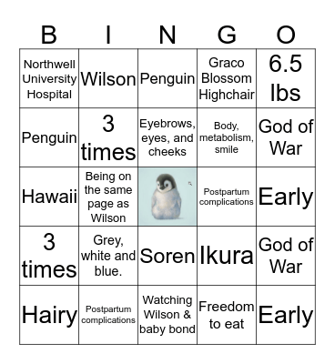 Wilson & Mandy's Baby Shower Bingo Card