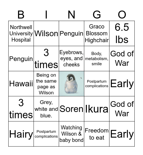 Wilson & Mandy's Baby Shower Bingo Card