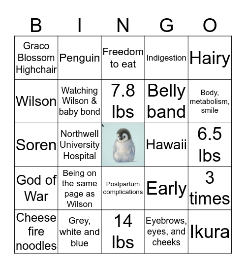 Wilson & Mandy's Baby Shower Bingo Card