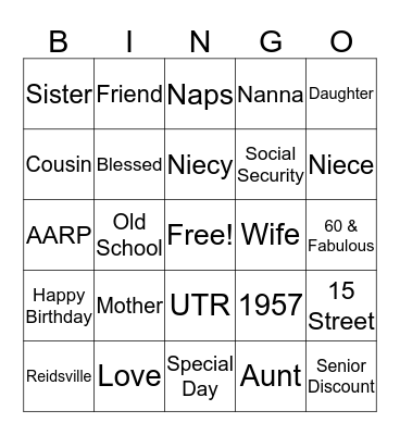 Denise's 60th Bingo Card