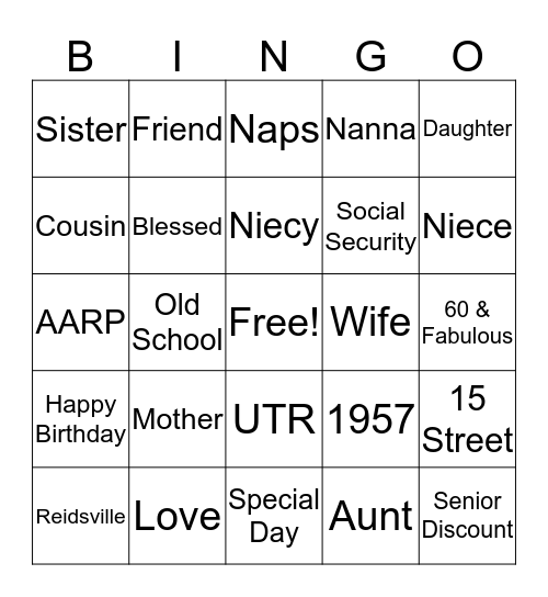 Denise's 60th Bingo Card