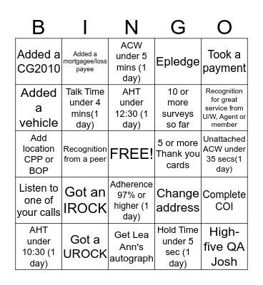 Untitled Bingo Card