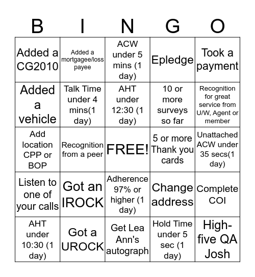 Untitled Bingo Card