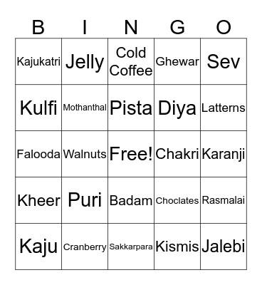 Diwali Bingo Card