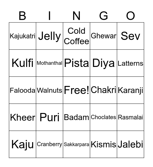 Diwali Bingo Card