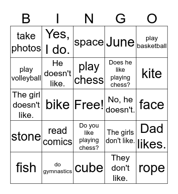 fam 3 unit 2 my weekend Bingo Card