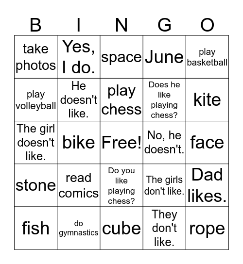 fam 3 unit 2 my weekend Bingo Card