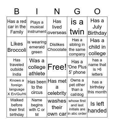 Untitled Bingo Card