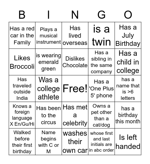 Untitled Bingo Card