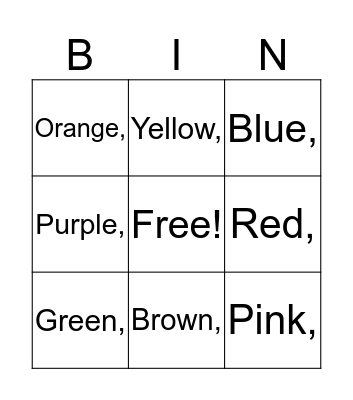 Colors!  Bingo Card