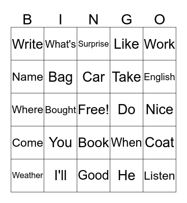Stress Sentence Bingo Card
