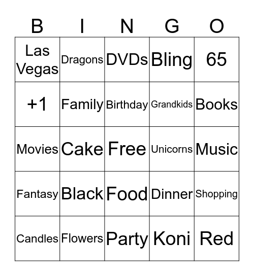 Grandma's 65th Birthday Party Bingo Card