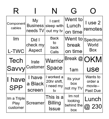 Warrior RINGO  Bingo Card