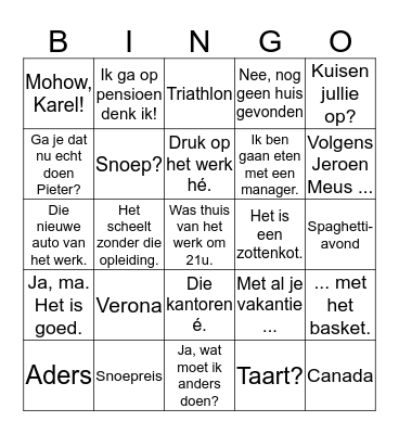 Van Bockstael bingo spel Bingo Card