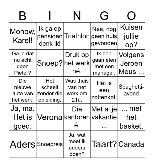 Van Bockstael bingo spel Bingo Card