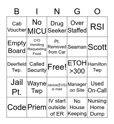 ER Bingo Card