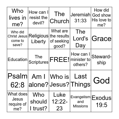 Youth Bible Drill Bingo Card