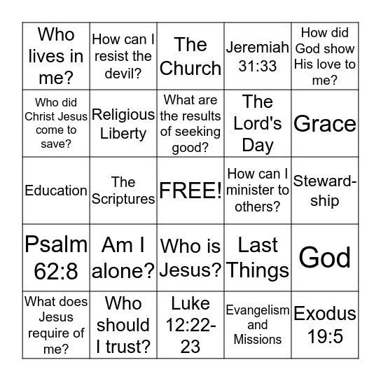 Youth Bible Drill Bingo Card