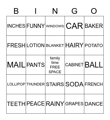 Wells Family Reunion 2013 Bingo Card