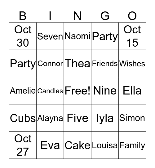 Birthdayfest Bingo Card