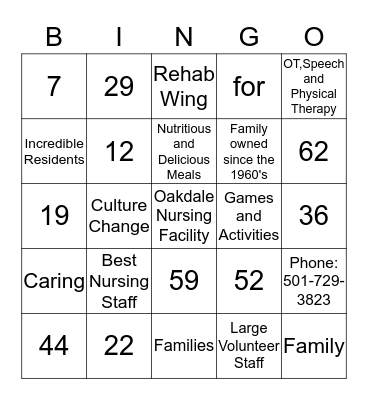 OAKDALE BINGO!!! Bingo Card