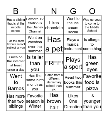 Friend Bingo Card