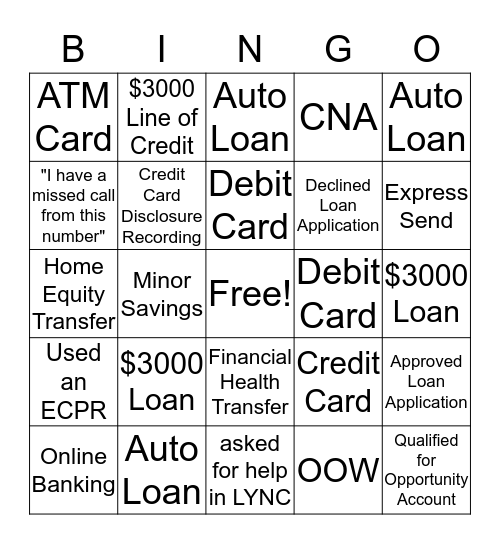 Saturday Banker Bingo Card