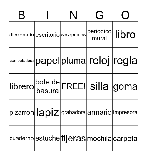 La Escuela Bingo Card