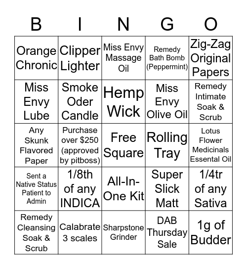 Bingo - Bliss - 14th October 2017 Bingo Card