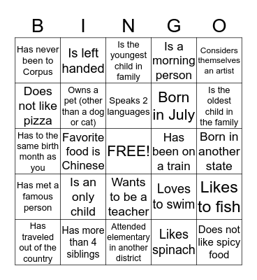 Meet and Greet Bingo Card