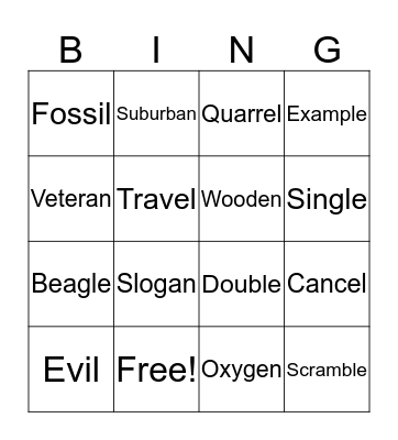 Spelling  Bingo Card