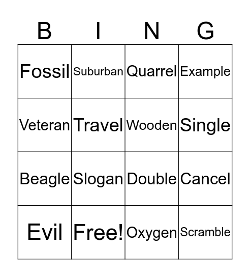 Spelling  Bingo Card