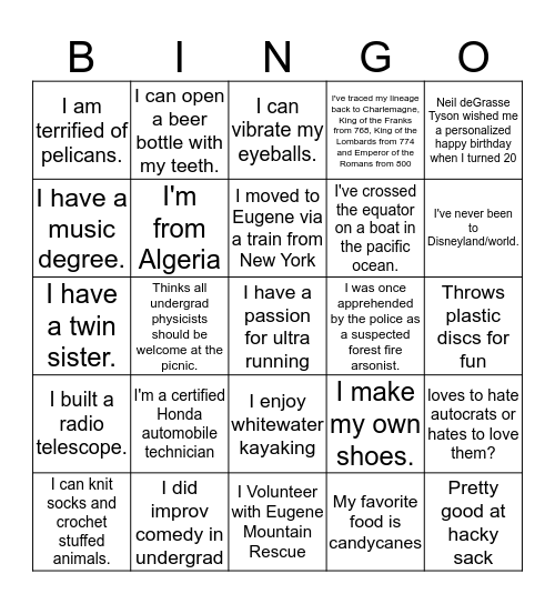 Fall picnic bingo Card