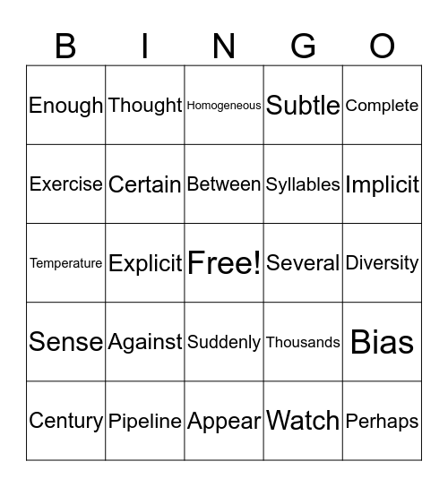 Untitled Bingo Card