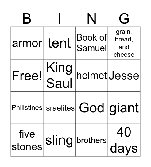 David and Goliath Bingo Card
