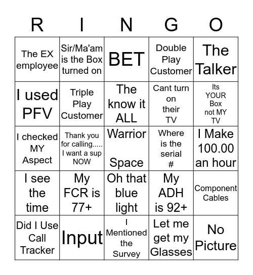 Warrior RINGO  Bingo Card