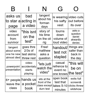 workshop bingo Card