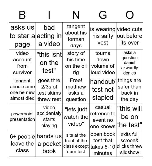 workshop bingo Card