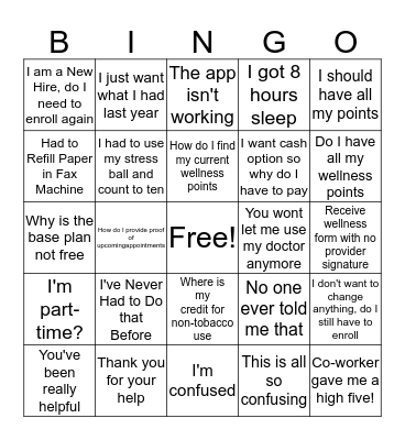 Annual Benefits Open Enrollment BINGO Card