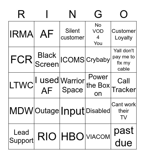 Warrior Ringo  Bingo Card