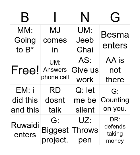 NPRC Bingo Card