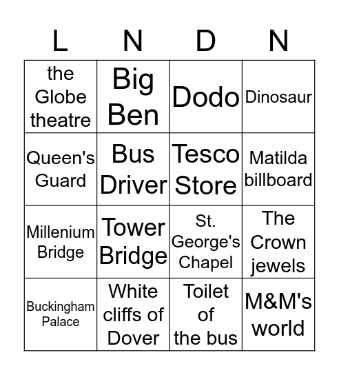 LONDON 2017 CARMELCOLLEGE Bingo Card