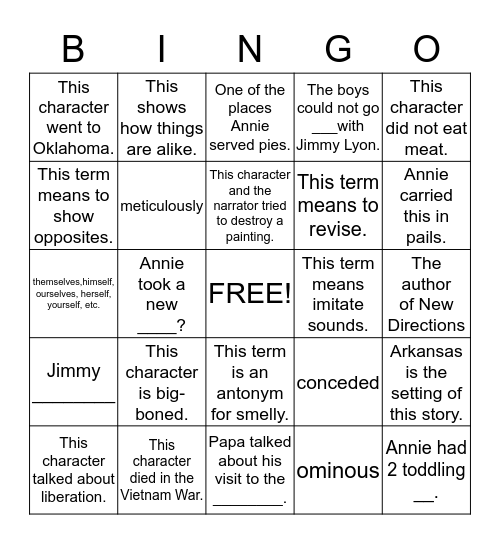 ELA Bingo Card