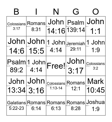 Bible Verse Bingo Card