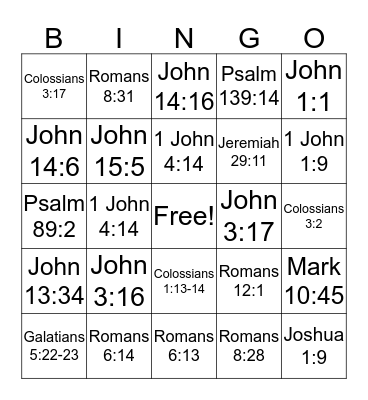 Bible Verse Bingo Card