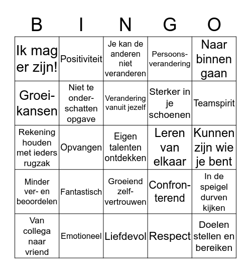 'Getuigenis' 2016 - 2017 Bingo Card